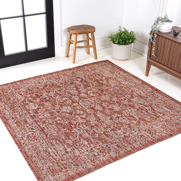 Tela Bohemian Textured Weave Floral Indoor/outdoor Square Rug